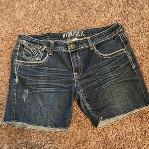 Hydraulic cut off denim shorts